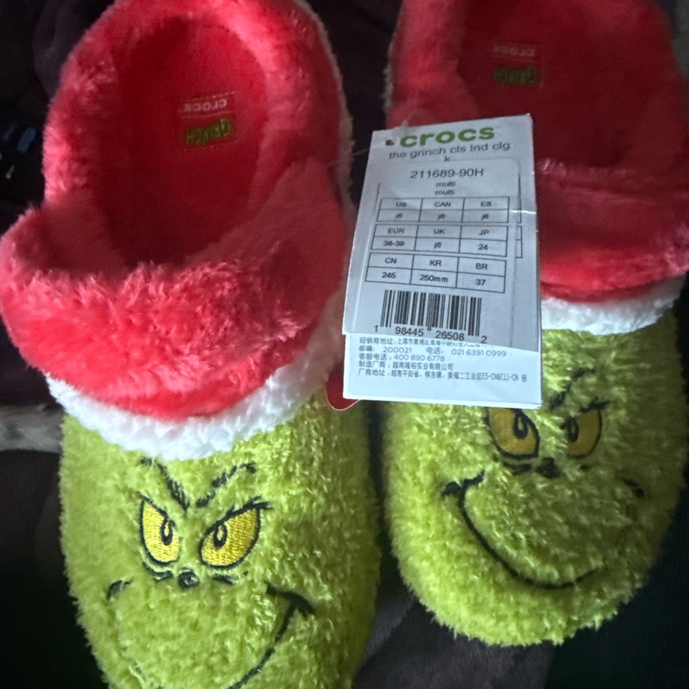 CROCS Kids Grinch Slippers - Lime Green and Bright Red